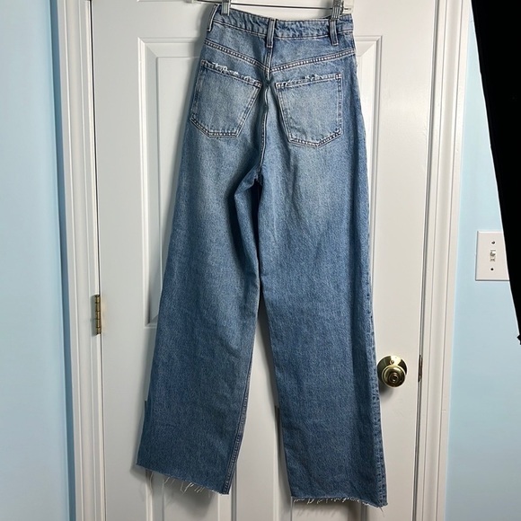 ASOS High Rise Distressed Wide Leg Light Wash 90s Jeans - Picture 4 of 12